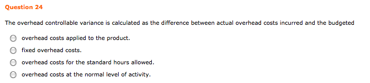  The overhead controllable variance is calculated as the difference between actual