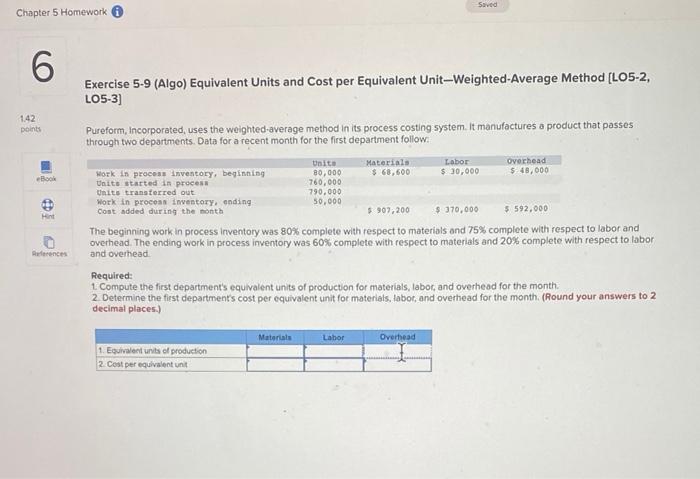  Saved Chapter 5 Homework 6 Exercise 5-9 (Algo) Equivalent Units and