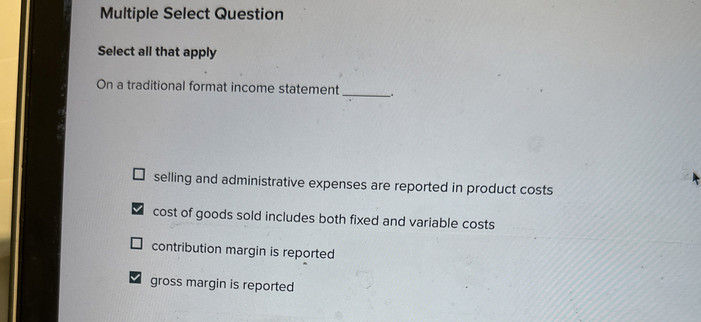  Multiple Select Question Select all that apply On a traditional format