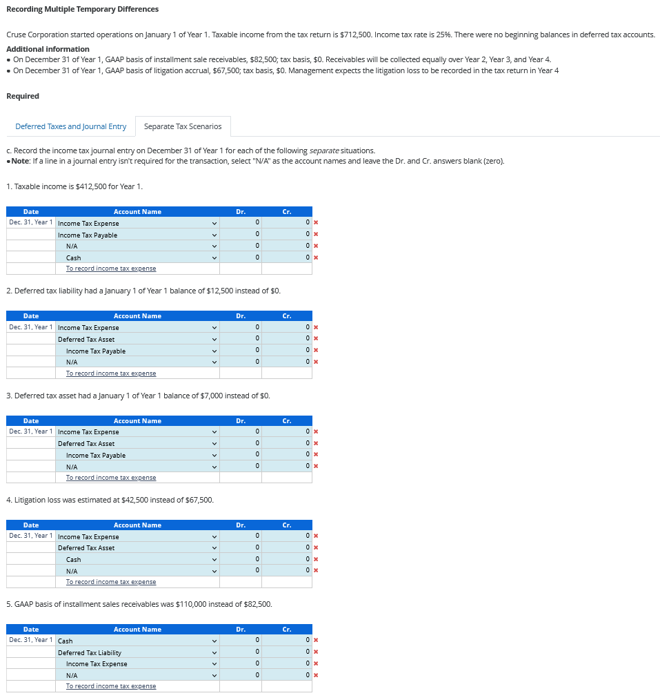  Recording Multiple Temporary Differences Additional information On December 31 of Year