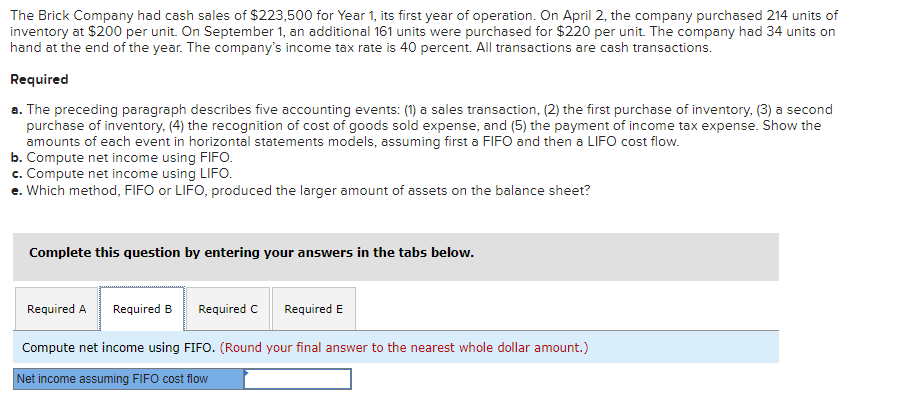 the company purchased 214 units of inventory at $200 per unit. On