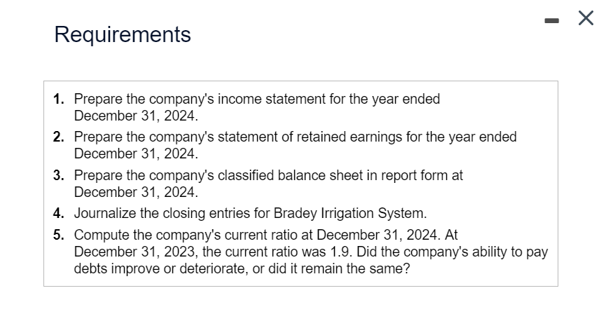 select a label or enter a zero.) Bradey Irrigation System Balance Sheet