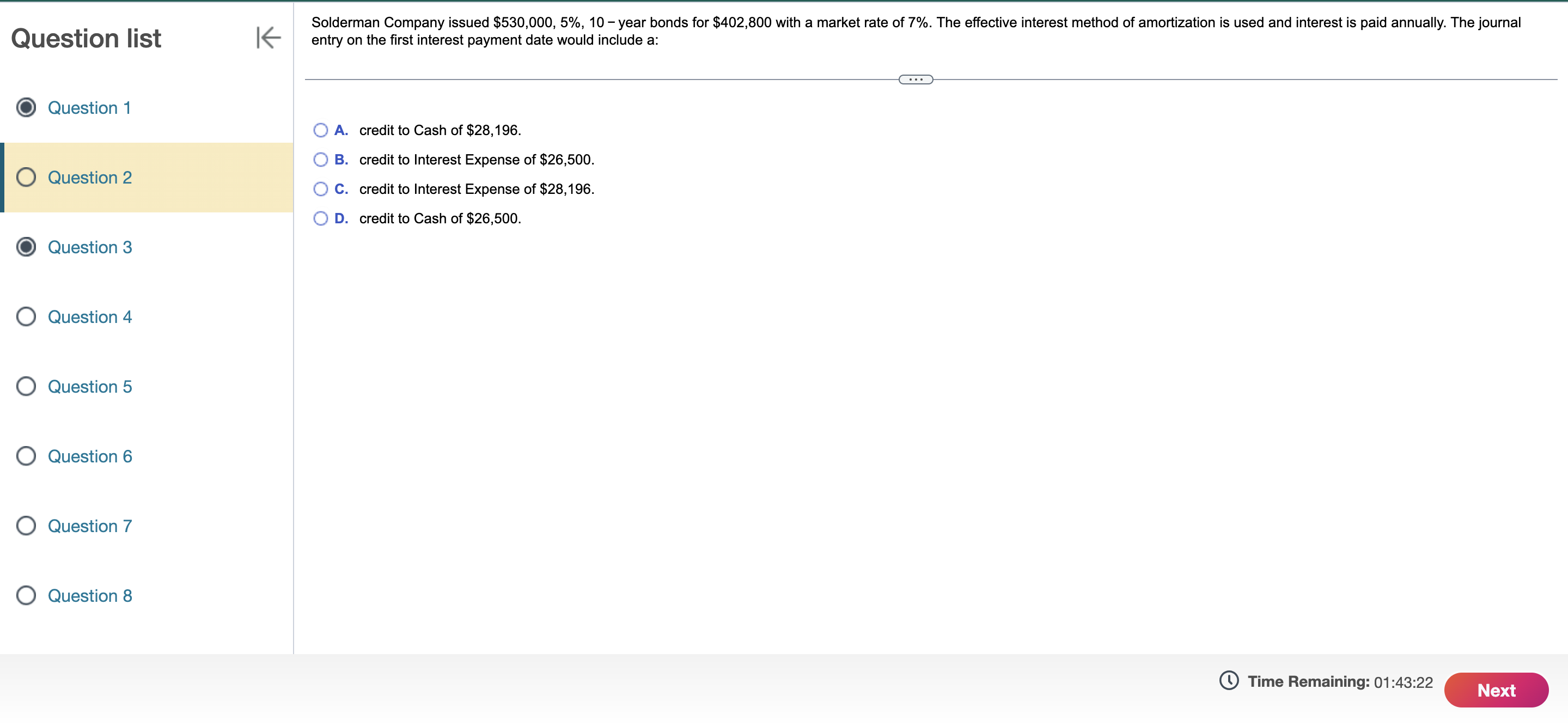  Question list K entry on the first interest payment date would