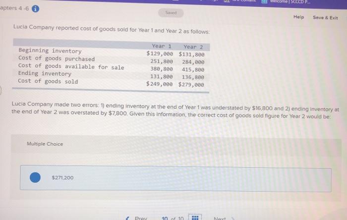  Welcome SOCCD P.. apters 4-6 Saved Help Save & Exit Lucia