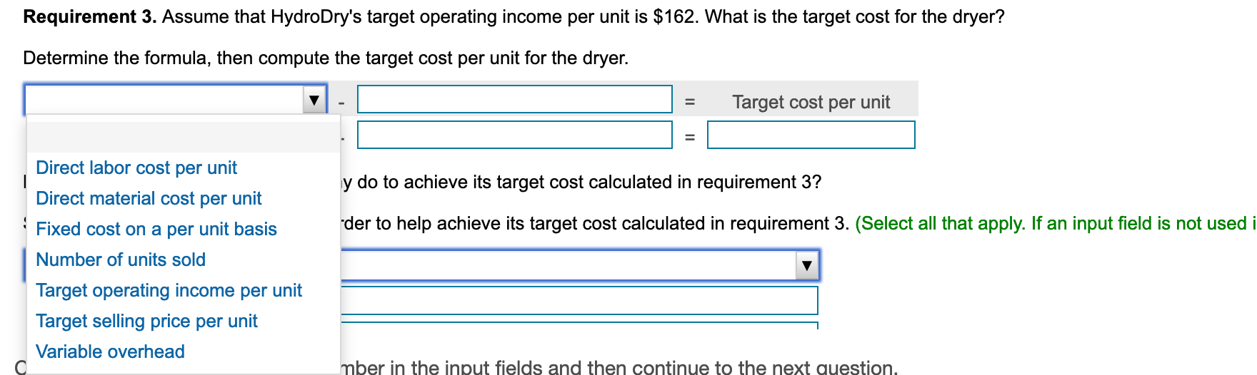 cost per unit. (Abbreviation used: oper. = operating.) Estimated cost per unit