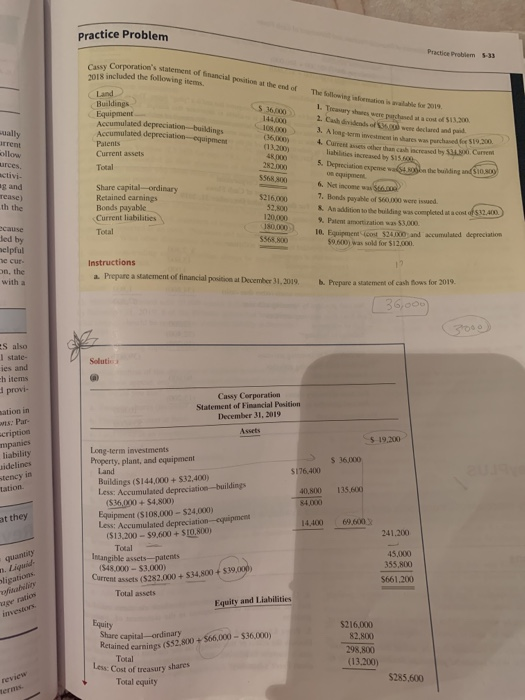 asset? i meant current * Solution 300 Cassy Corporation Statement of Financial