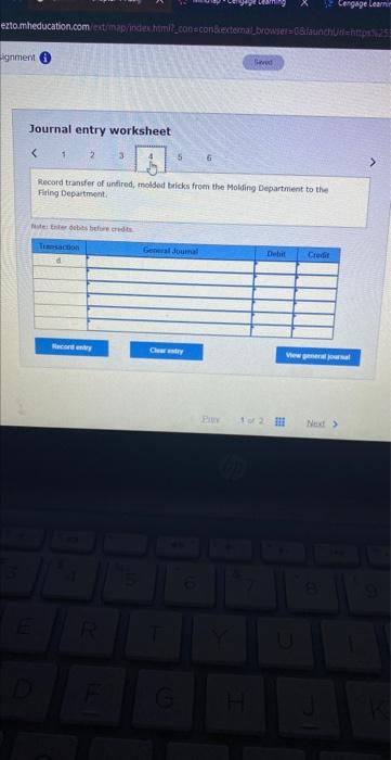 Department, $22,200; and Firing Department, $39,200 d. Unfired, molded bricks were transferred