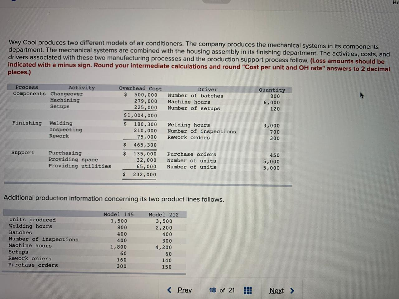 compute the overhead cost per unit for each product line. Overhead costs