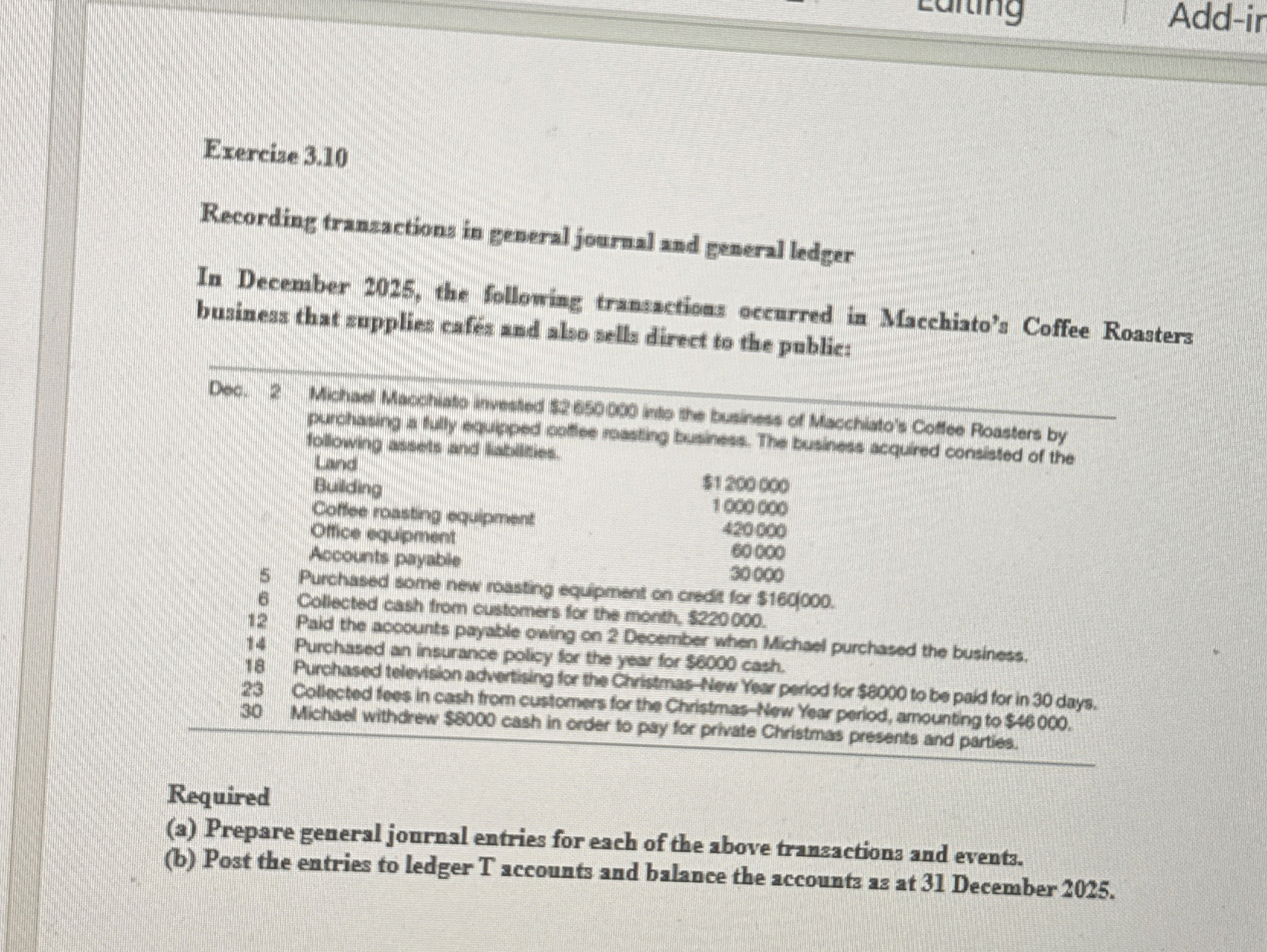  Exercize 3.10 Recording tranzactions in general journal and gemeral ledger In