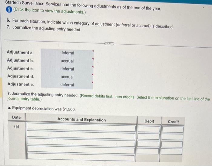 i neet help with these questions.. Startech Surveillance Services had the following