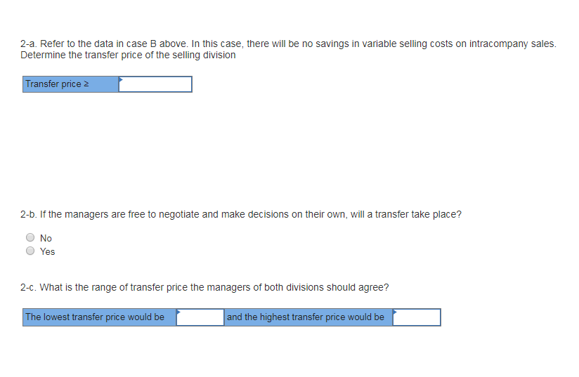 of the cases below, assume that Division X has a product that
