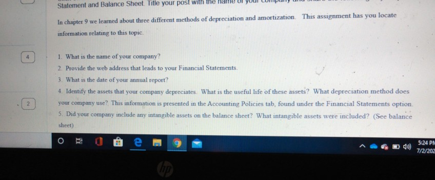 Statement and Balance Sheet Title your post with In chapter 9