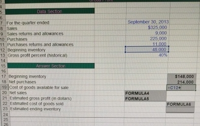  formulas are needed for the answer section. 7For the quarter ended8