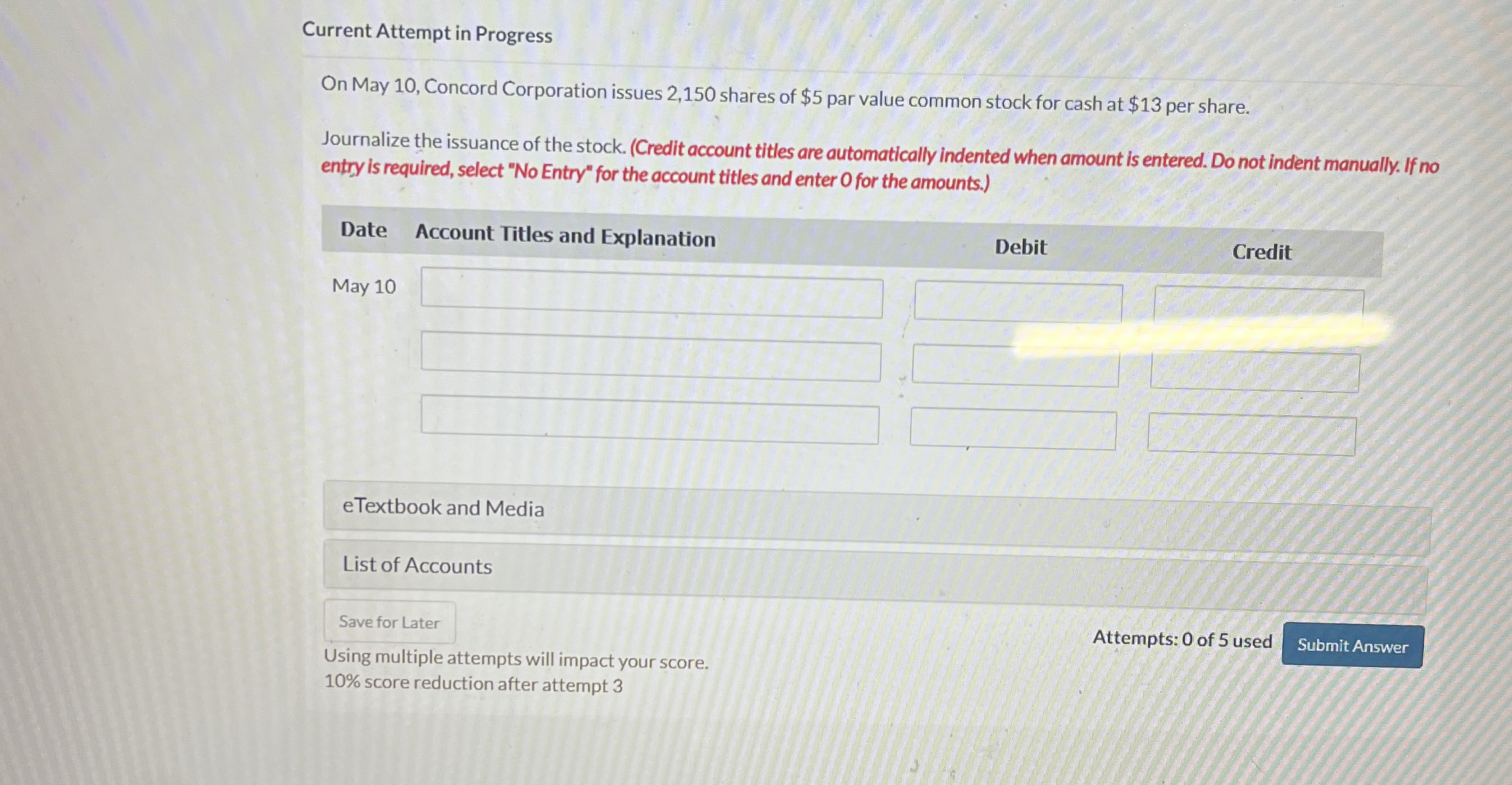  Current Attempt in Progress On May 10, Concord Corporation issues 2,150