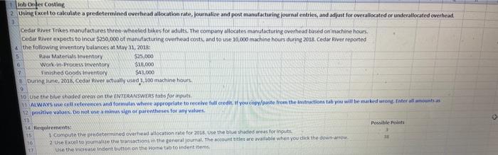  7 loborder Costing 2. Using Excel to calculate a predetermined overhead
