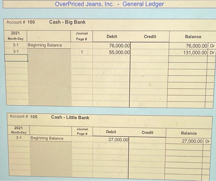 to the General Ledger.) March 1 Pay off the $60,000 Note Payable