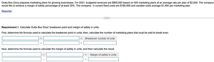 Please answer. Thank yoj Outta Box Docs prepares marketing plans for growing