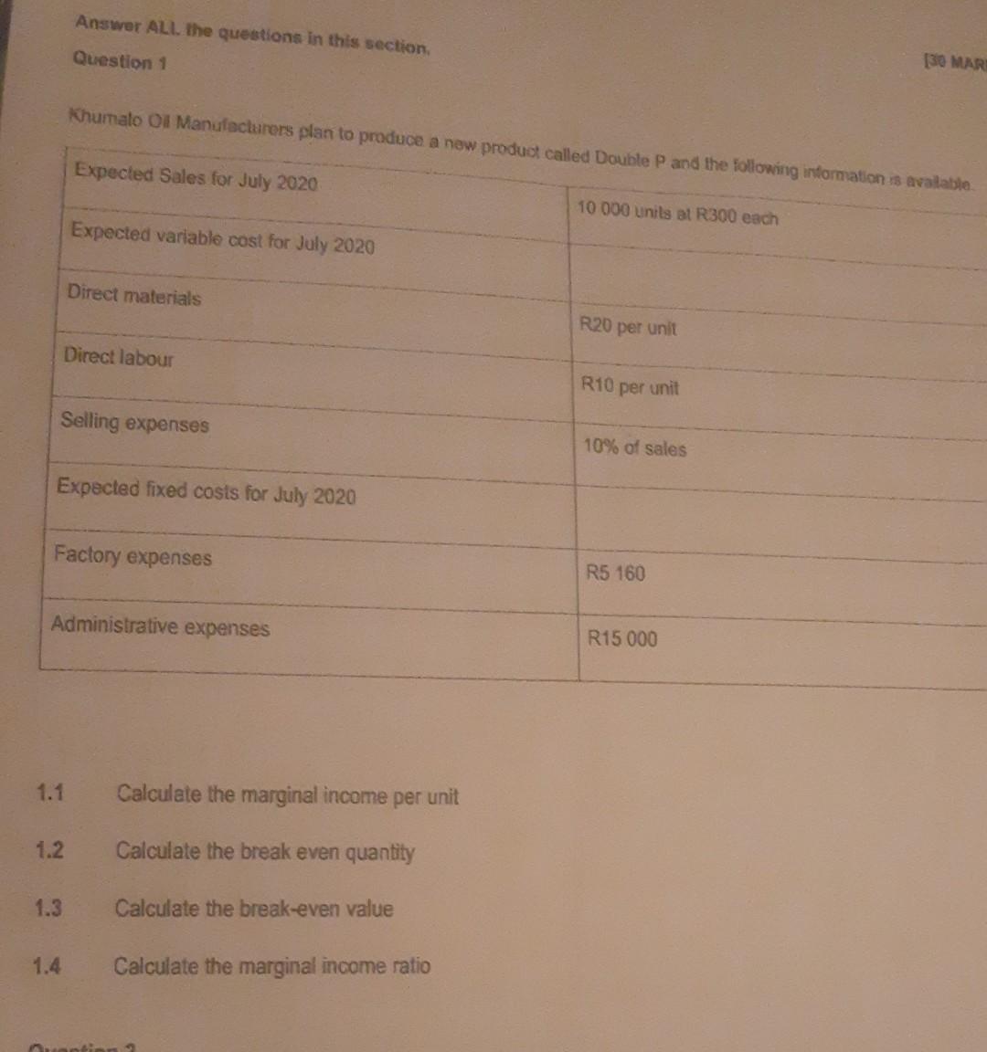  what are variable and fixed costs from this Answer ALL. the