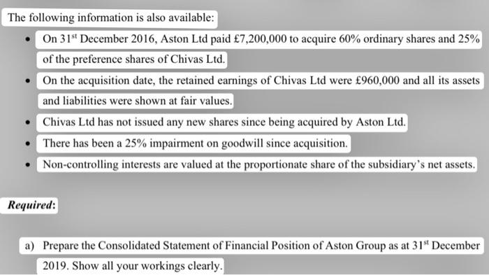 Aston Ltd has reached an agreement with Chivas Ltd, a small basic