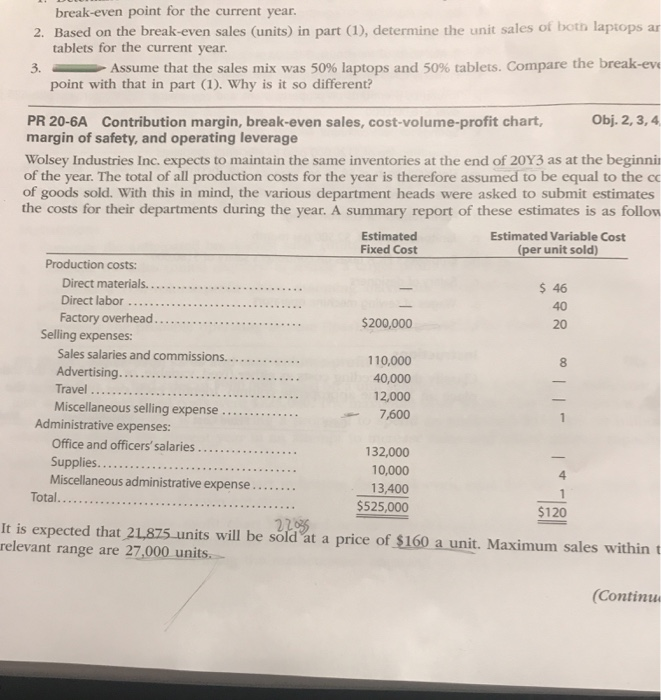  break-even point for the current year. 2. Based on the break-even