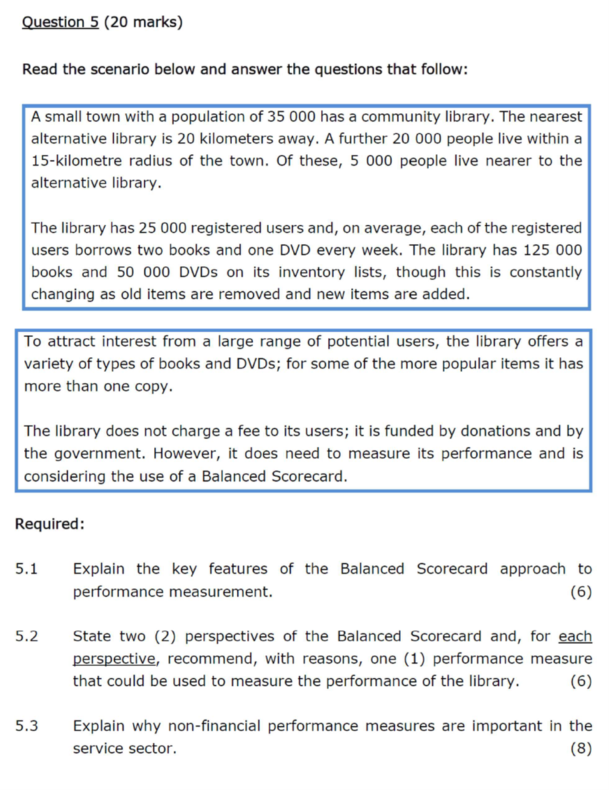  Question 5 (20 marks) Read the scenario below and answer the