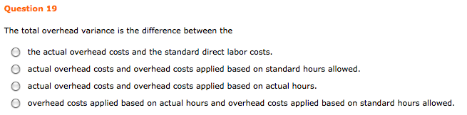  The total overhead variance is the difference between the The actual