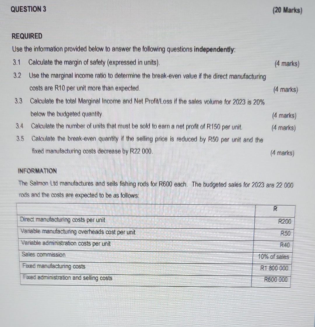REQUIRED Use the information provided below to answer the following questions