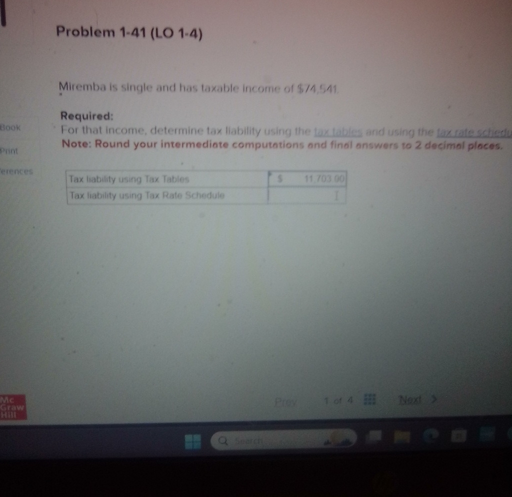  Problem 1-41(LO 1-4) Miremba is single and has taxable income of