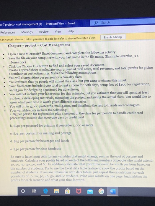  Search er 7 project - cost management (1) - Protected View