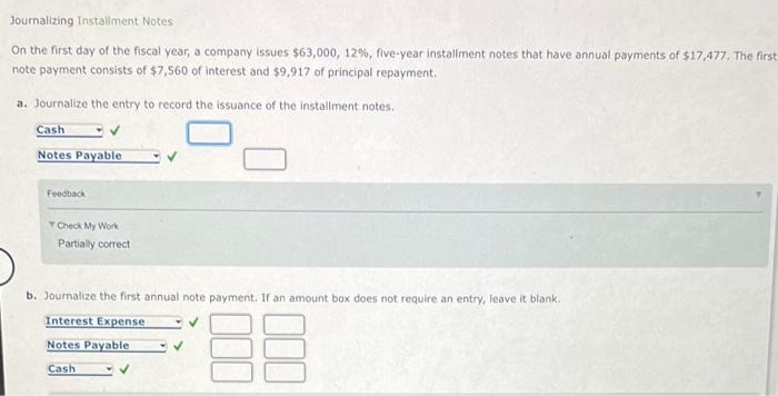 i need the number answers that fill the empty boxes Journalizing Installment