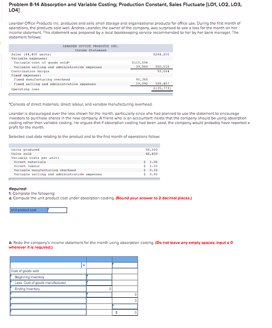  Problem 8-14 Absorption and Variable Costing: Production Constant, Sales Fluctuate [LO1,