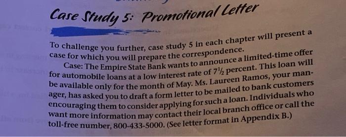  Case Study 5: Promotional Letter case for which you will prepare