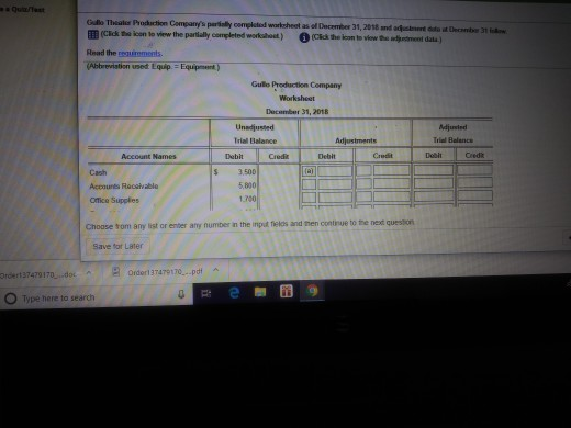 adjustments 2 of 5 This Theater Production Company's partally completed worksheet as