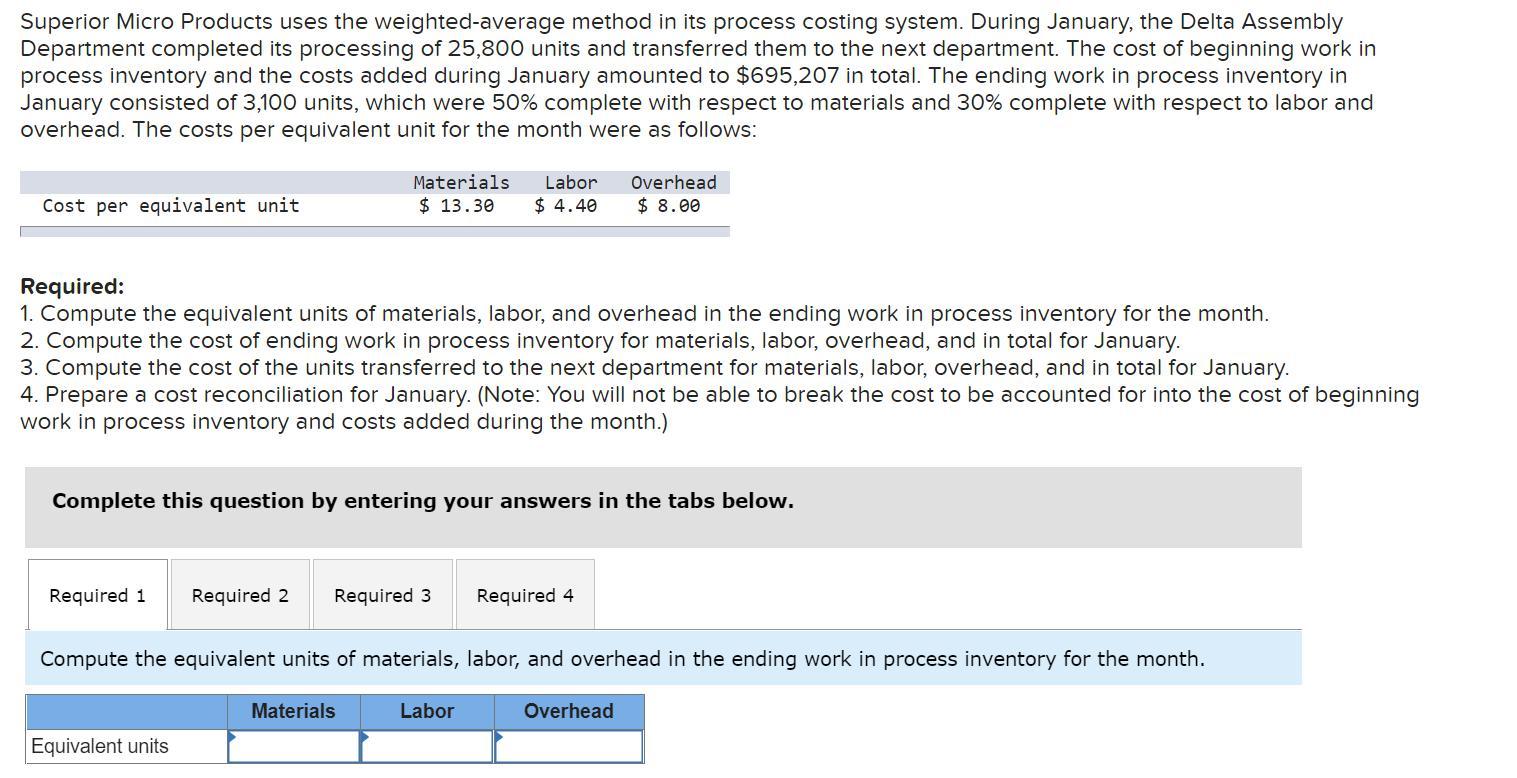  Superior Micro Products uses the weighted-average method in its process costing