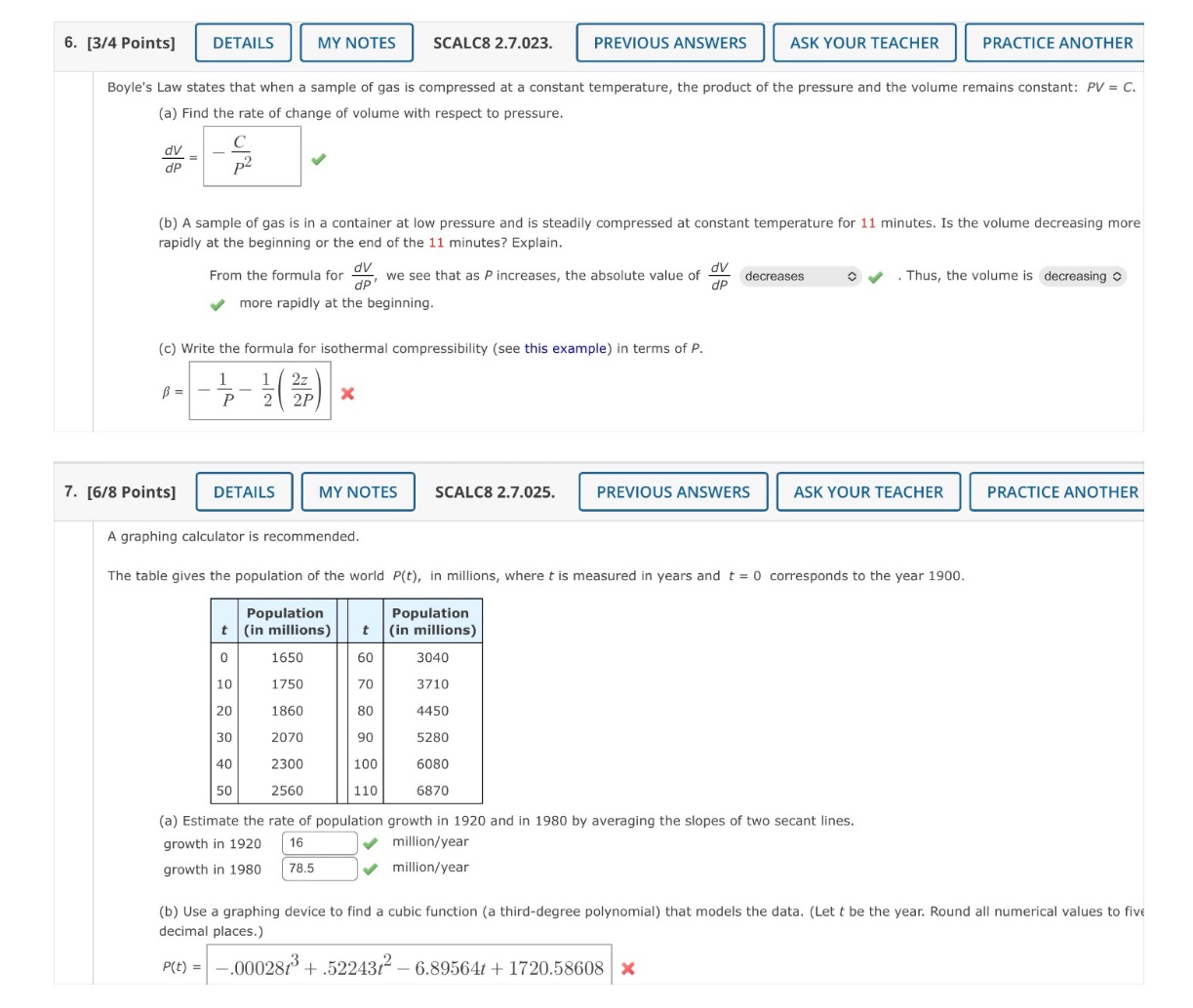  [3/4 Points] SCALC82.7.023. Boyle's Law states that when a sample of