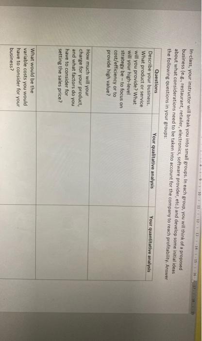  1 In-class, your instructor will break you into small groups. In