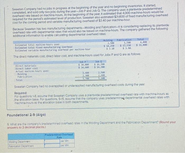 coming period and variable manufacturing overhead of $3.40 per machine-hour. Because Sweeten