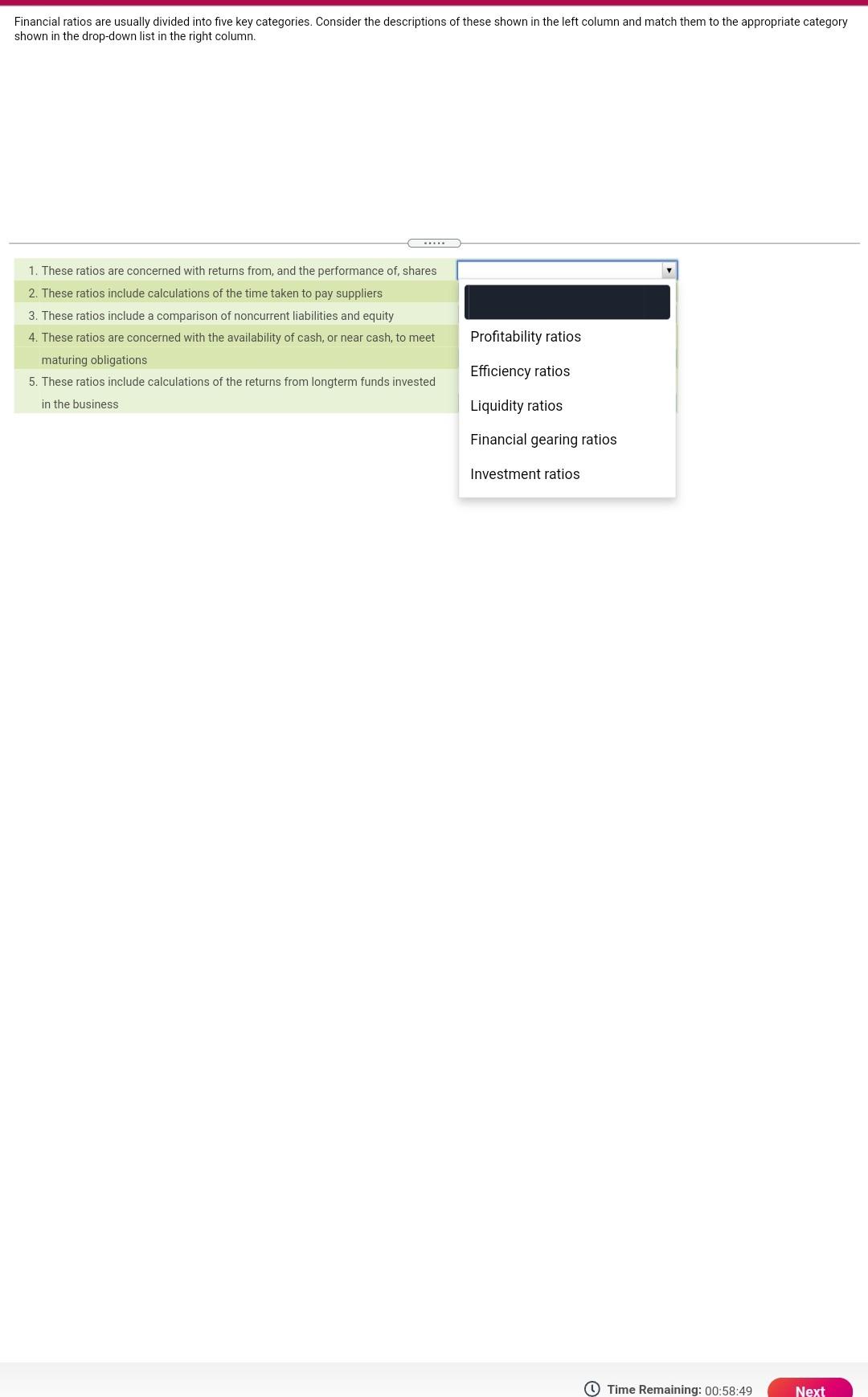 Consider the descriptions of these shown in the left column and match