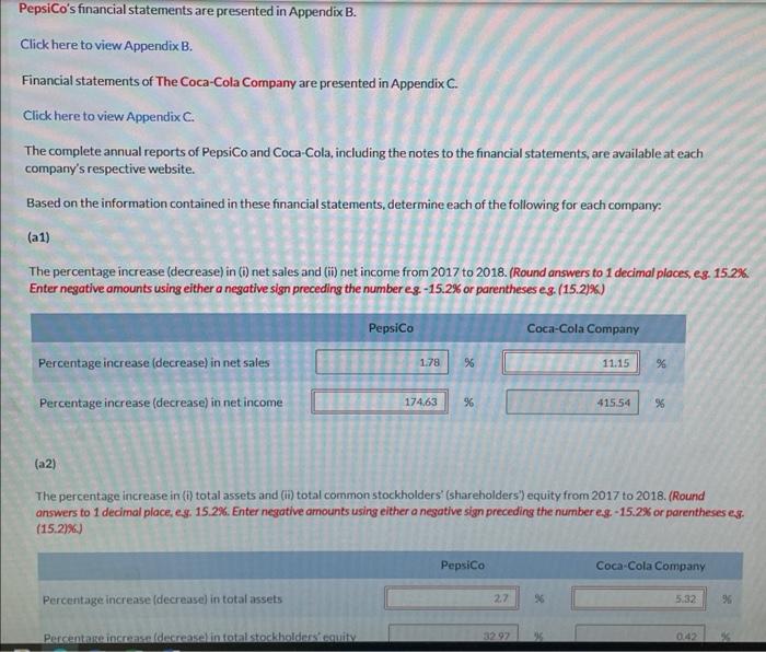 pepsiCo's financial statements are presented in appendix B coca cola company are