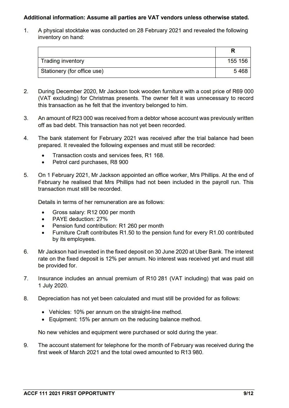 (20 Marks; 36 Minutes) Assume a value-added tax (VAT) rate of 15%.