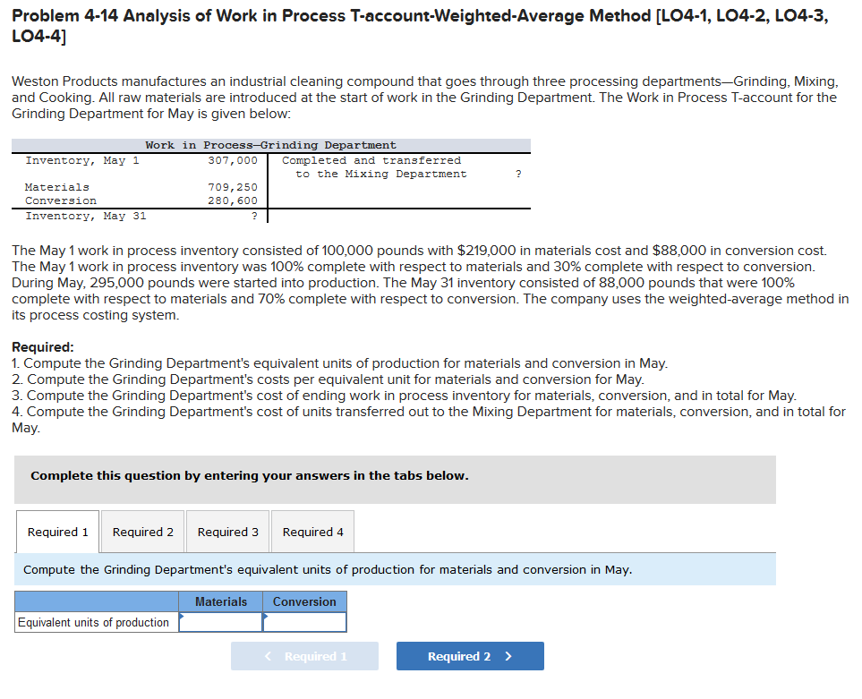 Problem 4-14 Analysis of Work in Process T-account-Weighted-Average Method [LO4-1, LO4-2,
