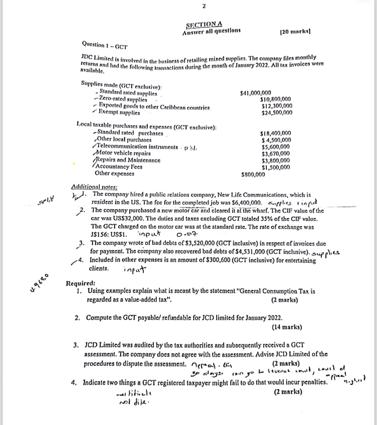  2 SECTIONA Ansiwer nll questions [20 marks] Question 1- GCT JDC