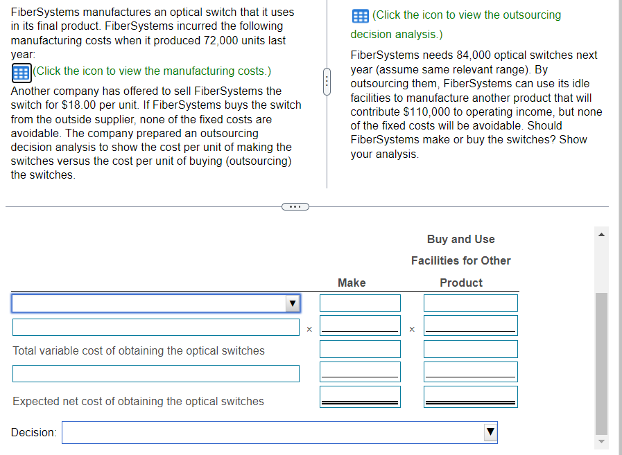  Buy and Use Facilities for Other Make Product Total variable cost