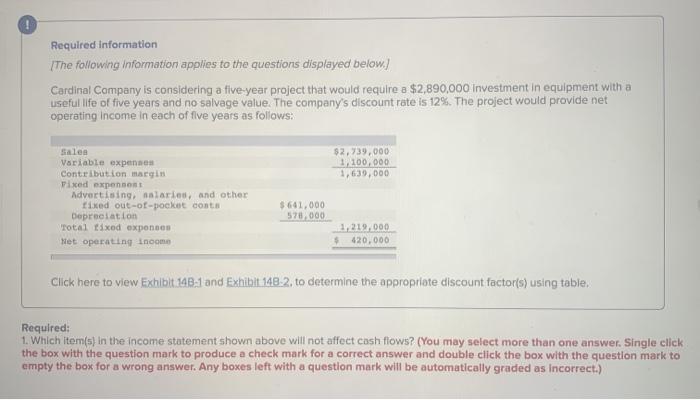  Required: 1. Which item(s) in the income statement shown above will