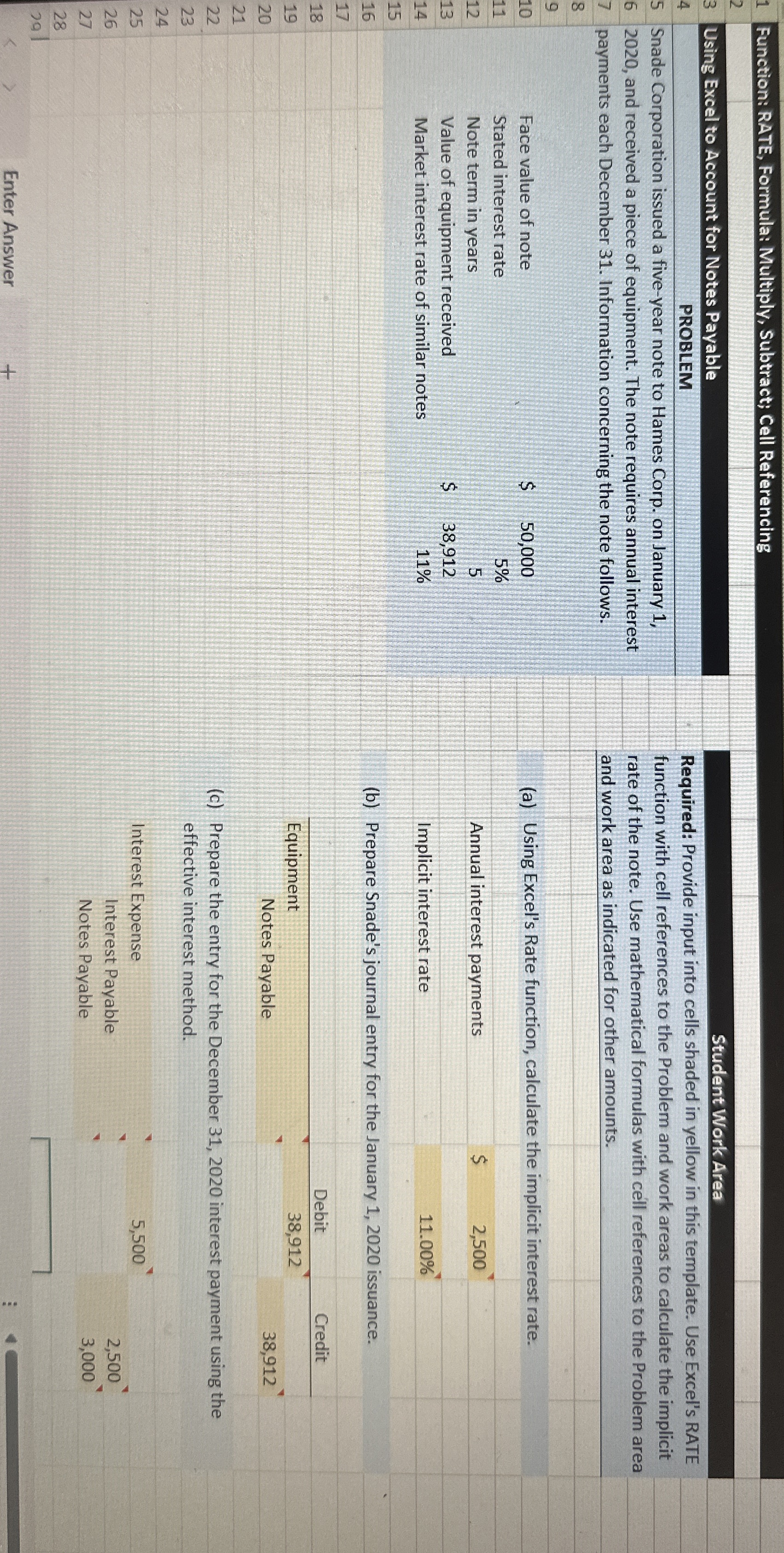  Function: RATE, Formula: Multiply, Subtract; Cell Referencing Using Excel to Account