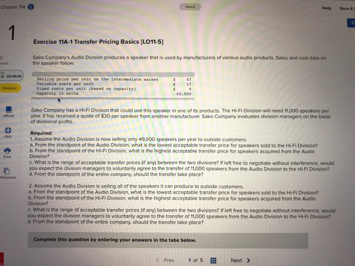  Please answer question correctly Chapter 11A Seved Help Save& Exercise 11A-1