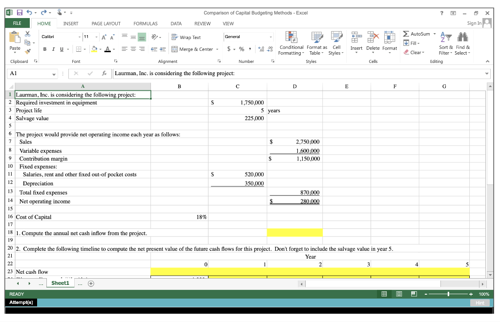 EXAMPLE OF A FORMAT THANKS, Comparison of Capital Budgeting Methods 1. Complete