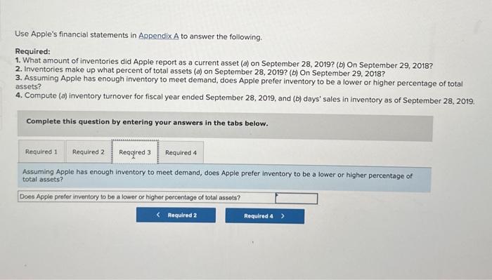 What amount of inventories did Apple report as a current asset (a)