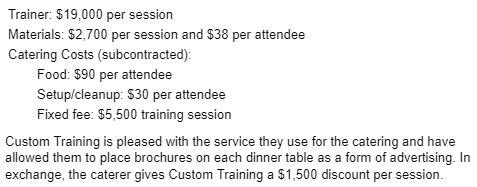 Custom Training recently started a business providing training events for corporations. In