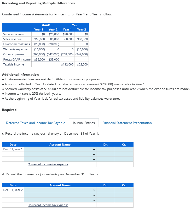  Recording and Reporting Multiple Differences Condensed income statements for Prince Inc.